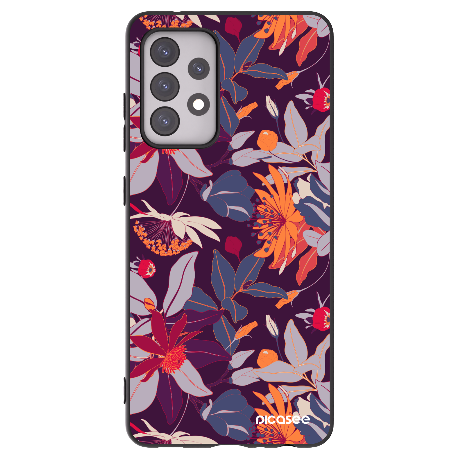 Picasee silikonski črni ovitek za Samsung Galaxy A52s 5G A528B - Purple Leaf