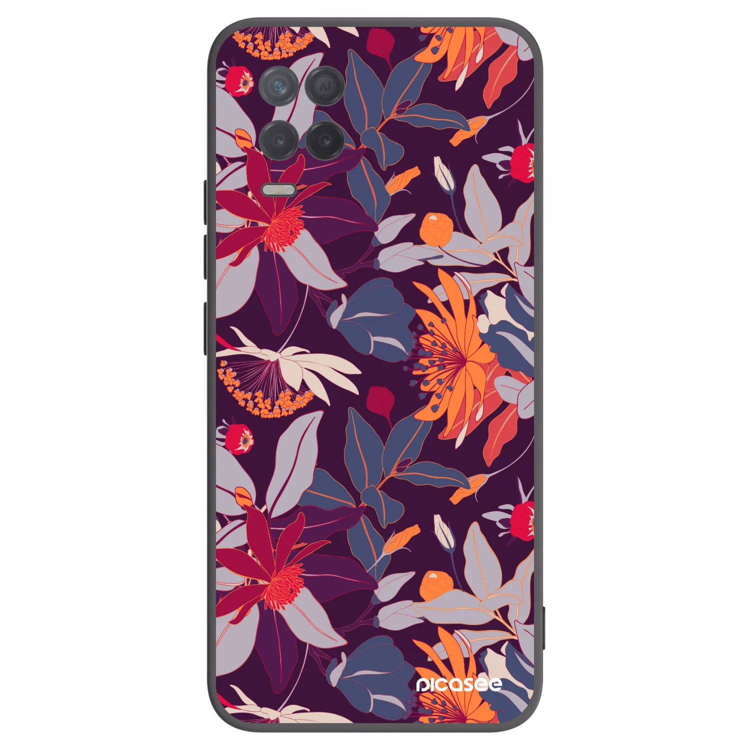 Picasee silikonski črni ovitek za Realme 8 5G - Purple Leaf
