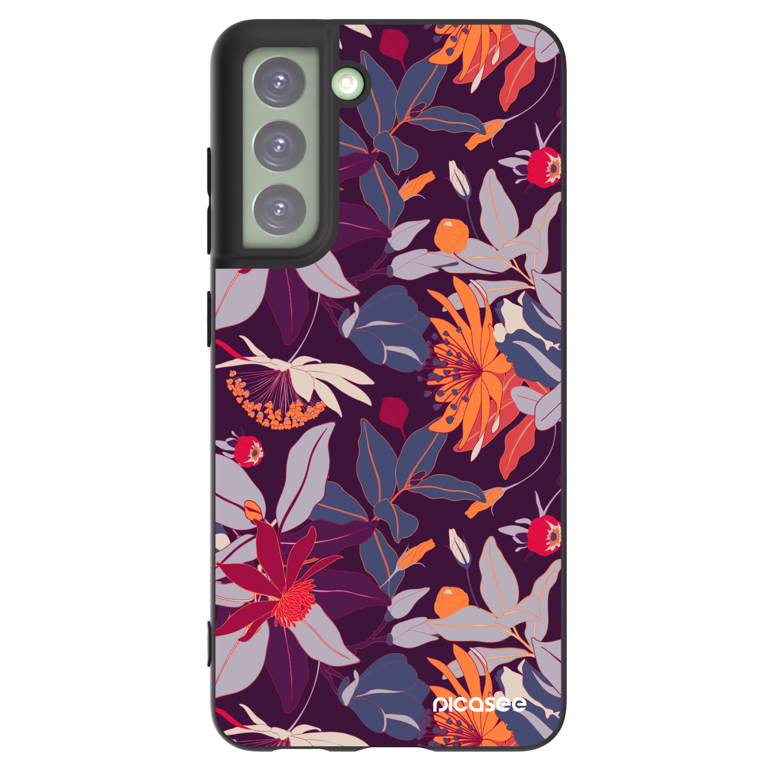 Picasee silikonski črni ovitek za Samsung Galaxy S21 FE 5G - Purple Leaf