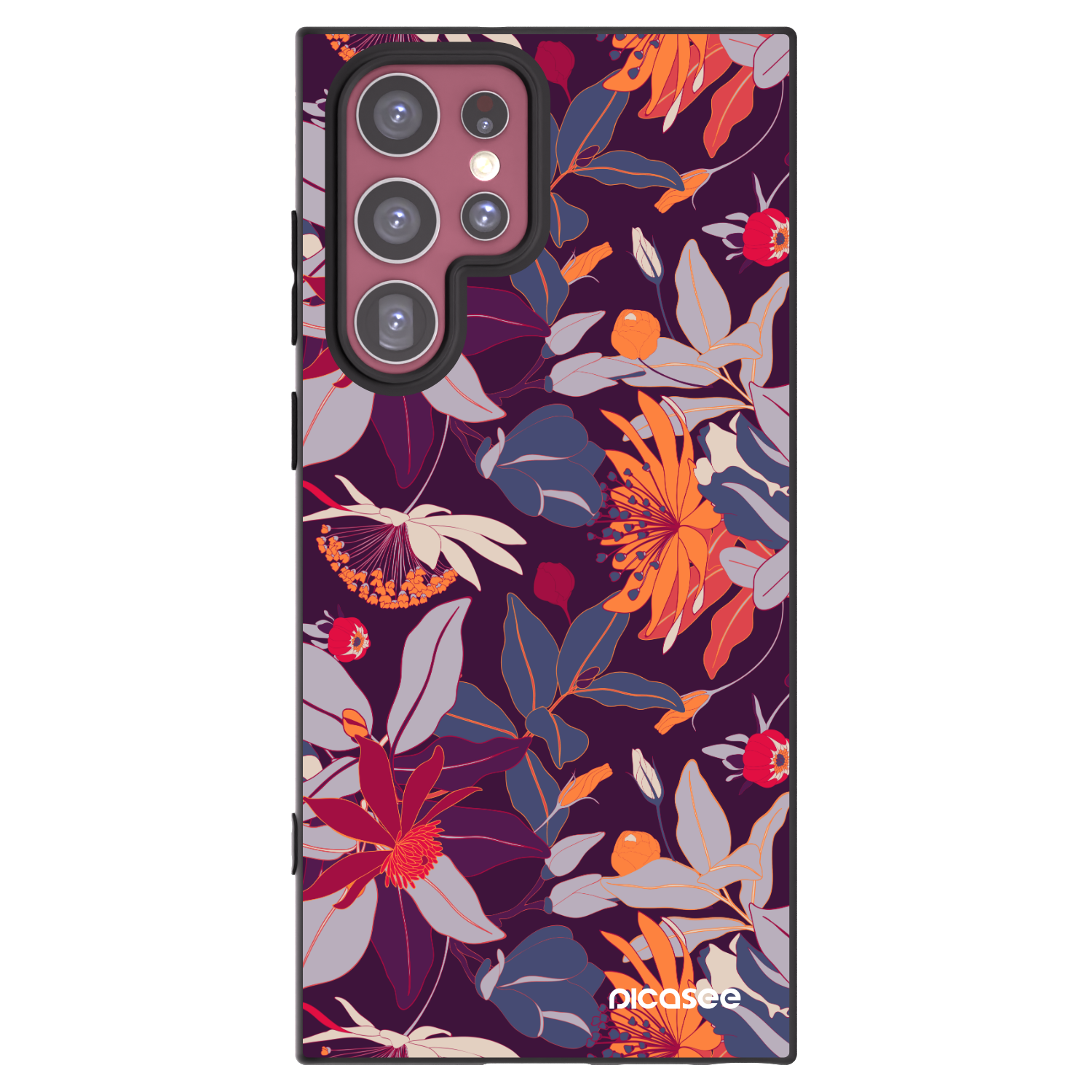 Picasee silikonski črni ovitek za Samsung Galaxy S22 Ultra 5G - Purple Leaf