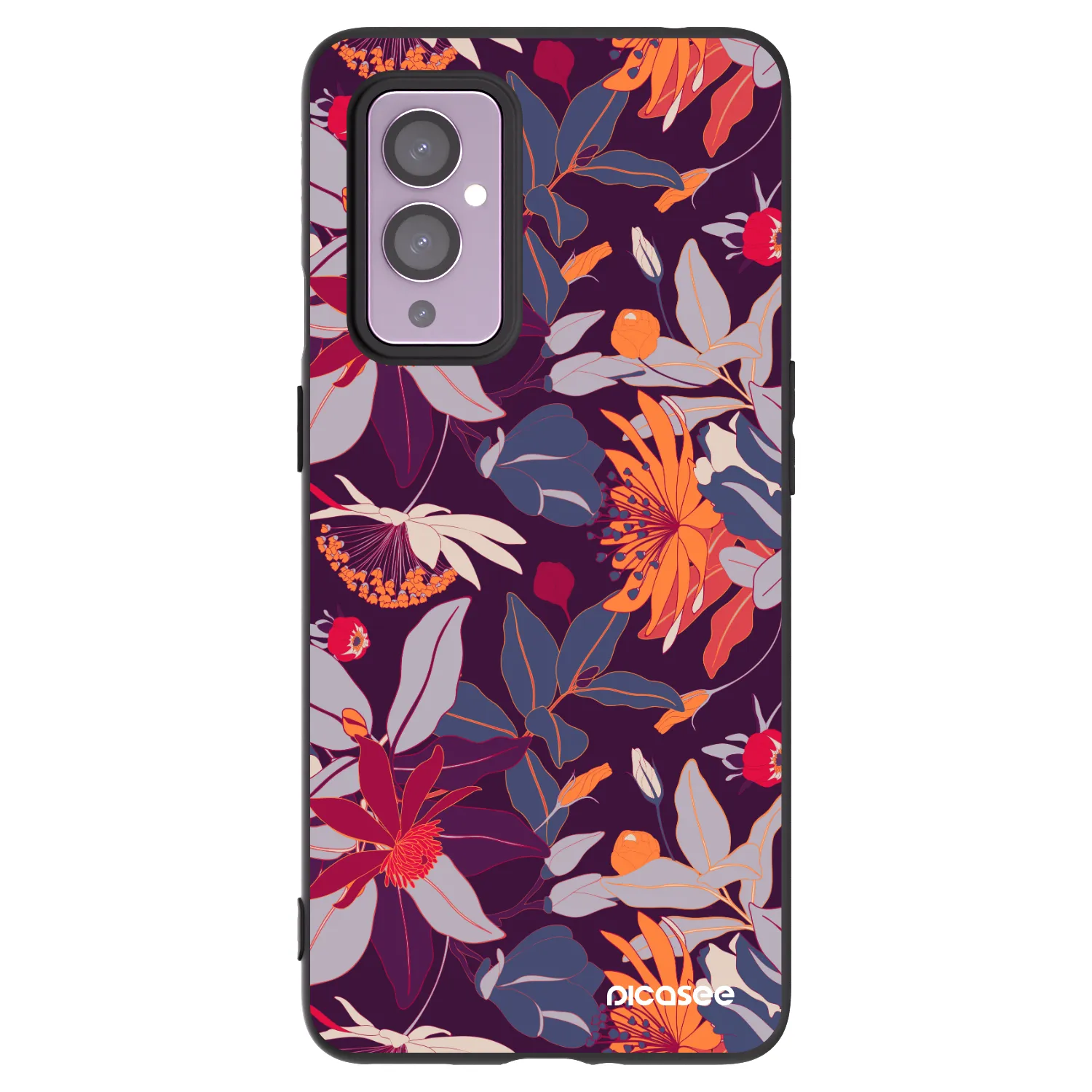 Picasee silikonski črni ovitek za OnePlus 9 - Purple Leaf
