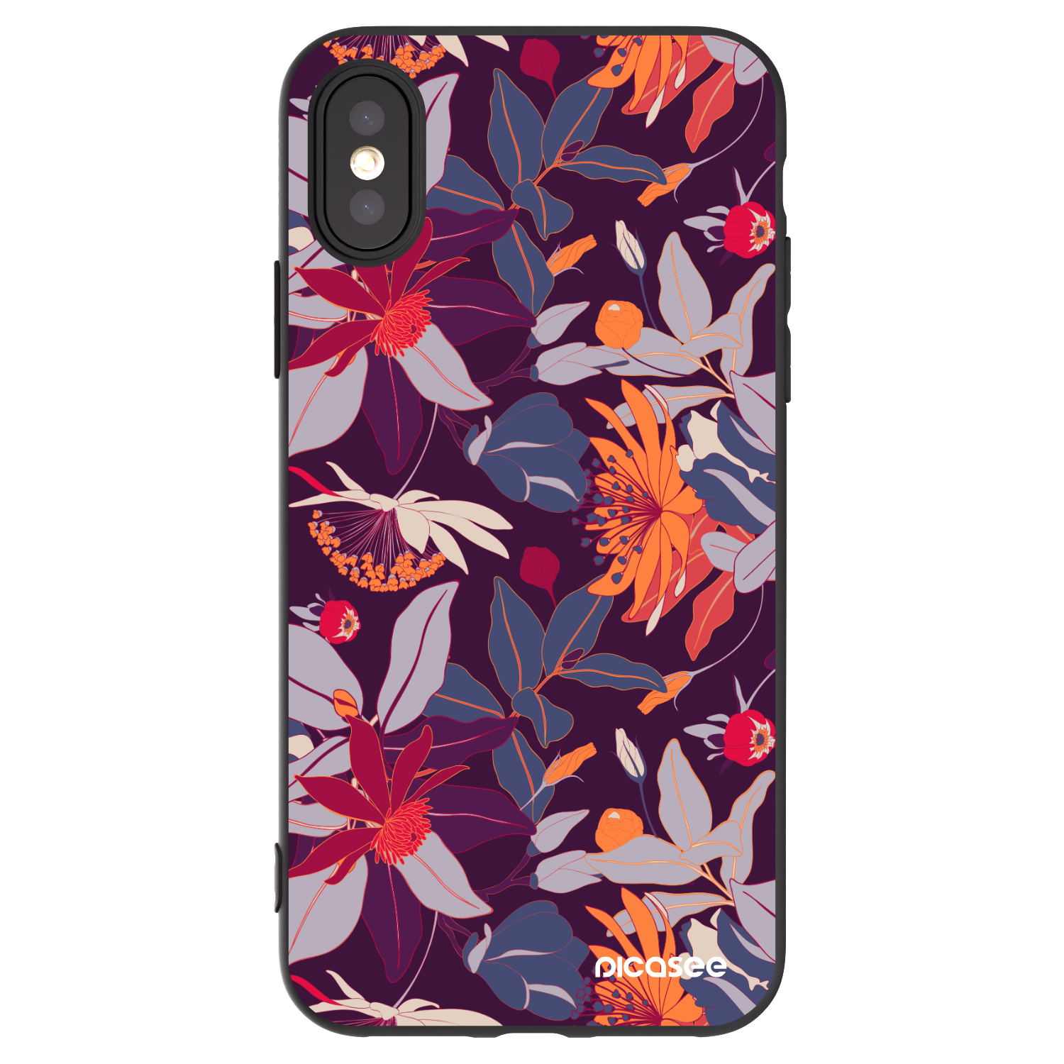 Picasee silikonski črni ovitek za Apple iPhone X/XS - Purple Leaf