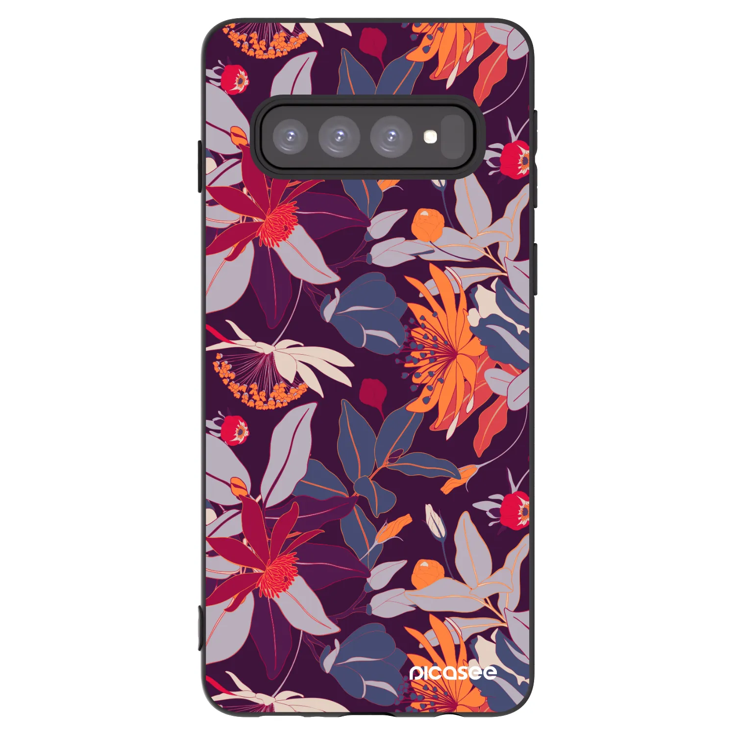 Picasee silikonski črni ovitek za Samsung Galaxy S10 G973 - Purple Leaf