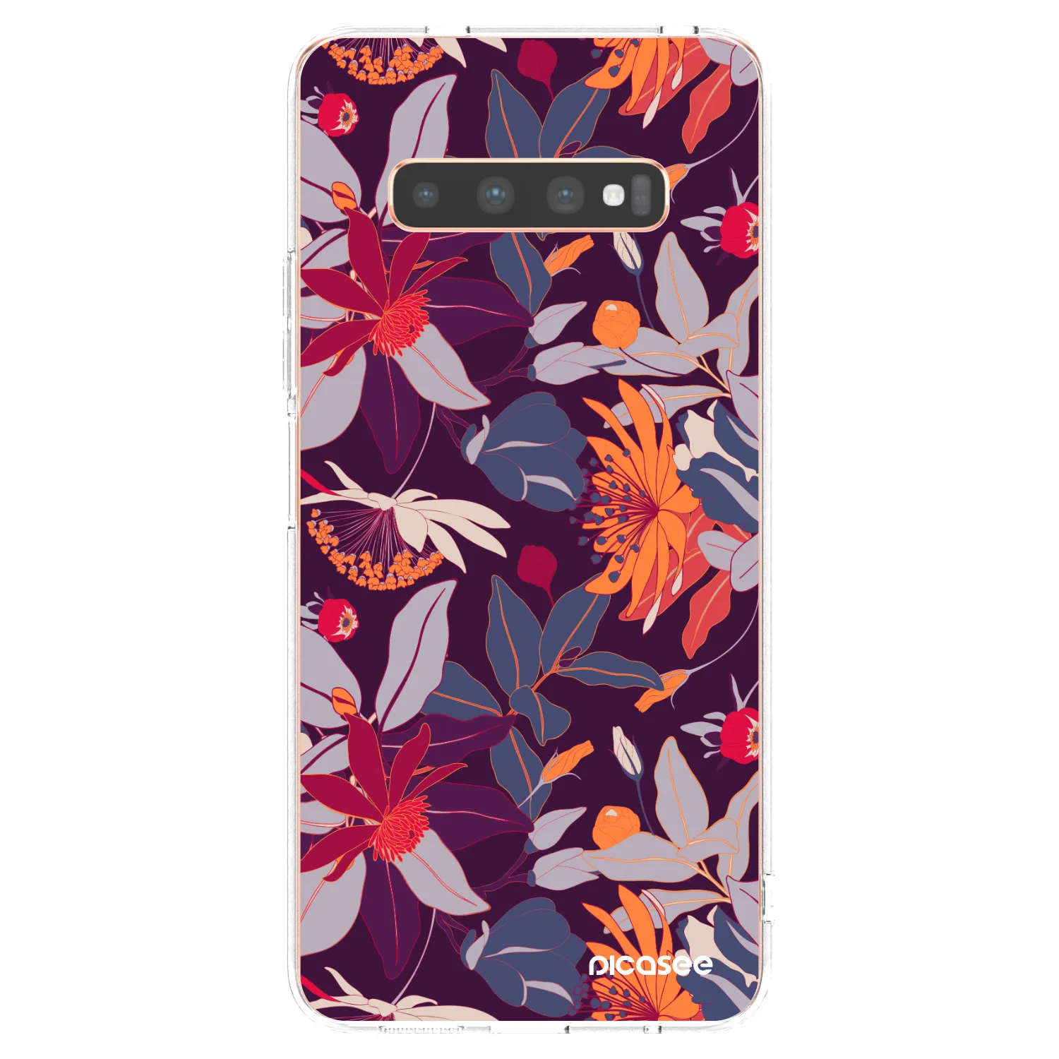 Picasee silikonski prozorni ovitek za Samsung Galaxy S10 Plus G975 - Purple Leaf