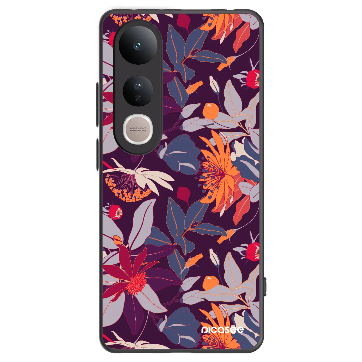 Picasee silikonski črni ovitek za Vivo V50 Lite 5G - Purple Leaf
