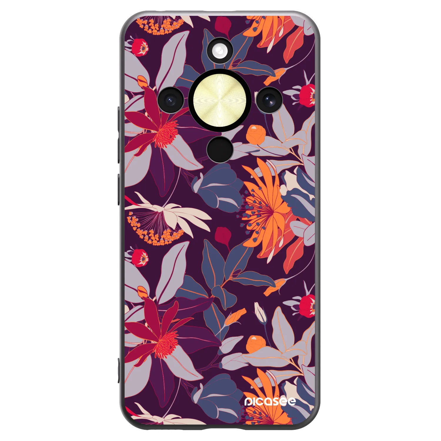 Picasee silikonski črni ovitek za Honor Magic8 Lite 5G - Purple Leaf