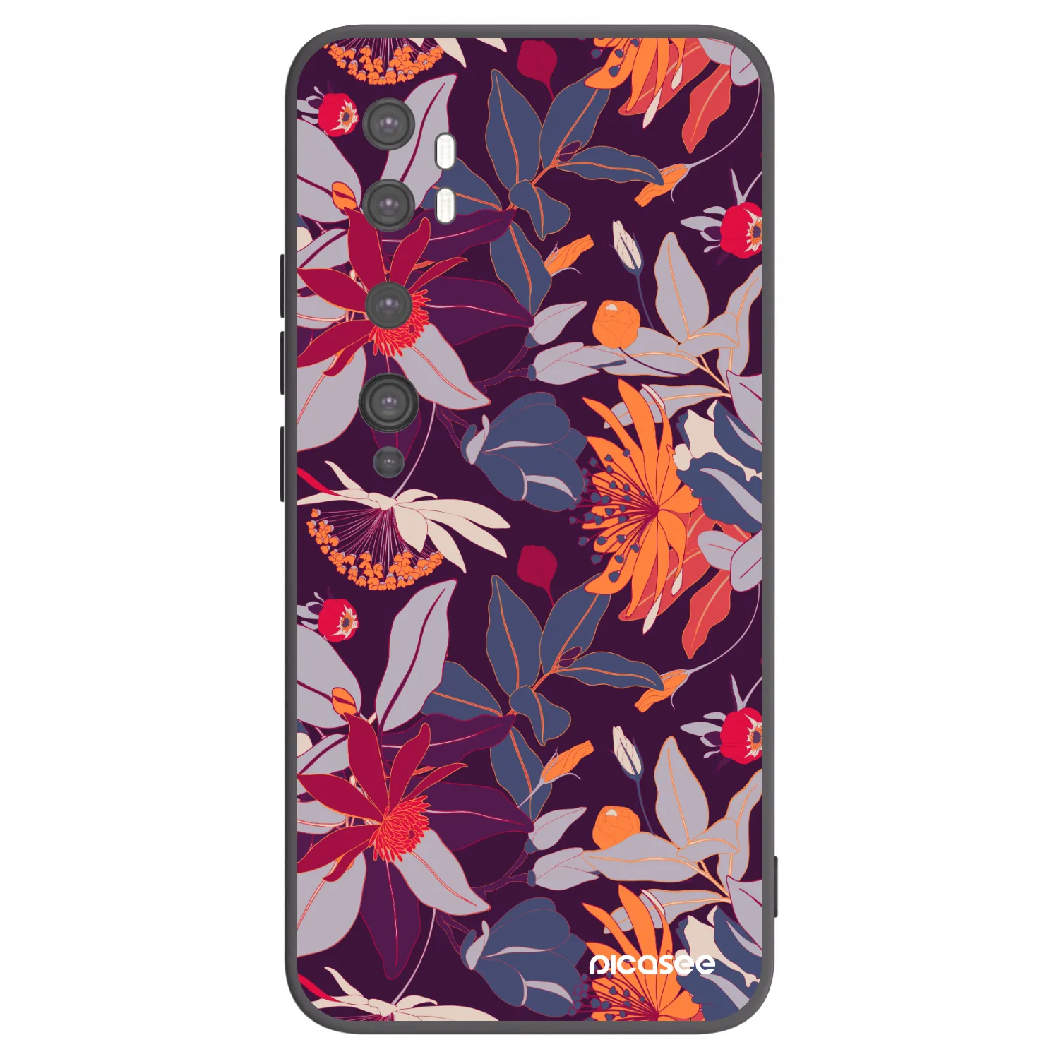 Picasee silikonski črni ovitek za Xiaomi Mi Note 10 (Pro) - Purple Leaf