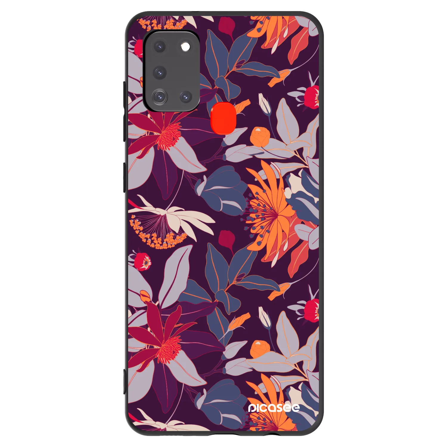 Picasee silikonski črni ovitek za Samsung Galaxy A21s - Purple Leaf