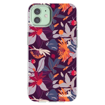 Picasee silikonski prozorni ovitek za Apple iPhone 12 - Purple Leaf