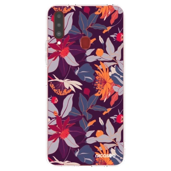 Picasee silikonski prozorni ovitek za Samsung Galaxy A20s - Purple Leaf
