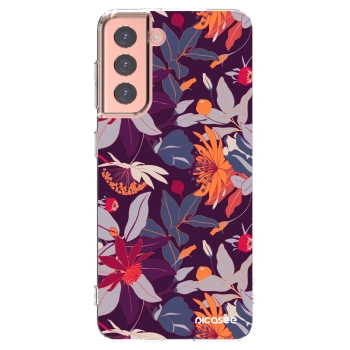 Picasee silikonski prozorni ovitek za Samsung Galaxy S21 5G G991B - Purple Leaf
