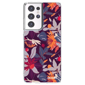 Picasee silikonski prozorni ovitek za Samsung Galaxy S21 Ultra 5G G998B - Purple Leaf