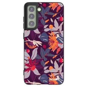 Picasee silikonski črni ovitek za Samsung Galaxy S21 FE 5G - Purple Leaf