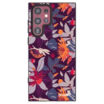 Picasee silikonski črni ovitek za Samsung Galaxy S22 Ultra 5G - Purple Leaf