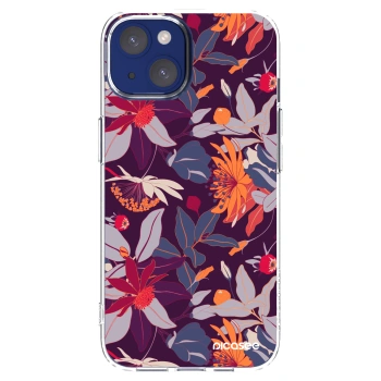 Picasee silikonski prozorni ovitek za Apple iPhone 14 - Purple Leaf