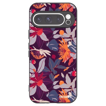 Picasee silikonski črni ovitek za Google Pixel 9 Pro - Purple Leaf