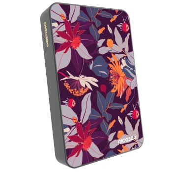Picasee Prenosna baterija z MagSafe 10 000 mAh Siva - Purple Leaf