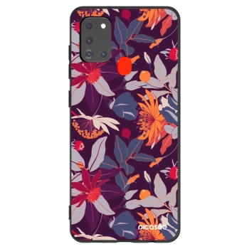 Picasee silikonski črni ovitek za Samsung Galaxy A21s - Purple Leaf