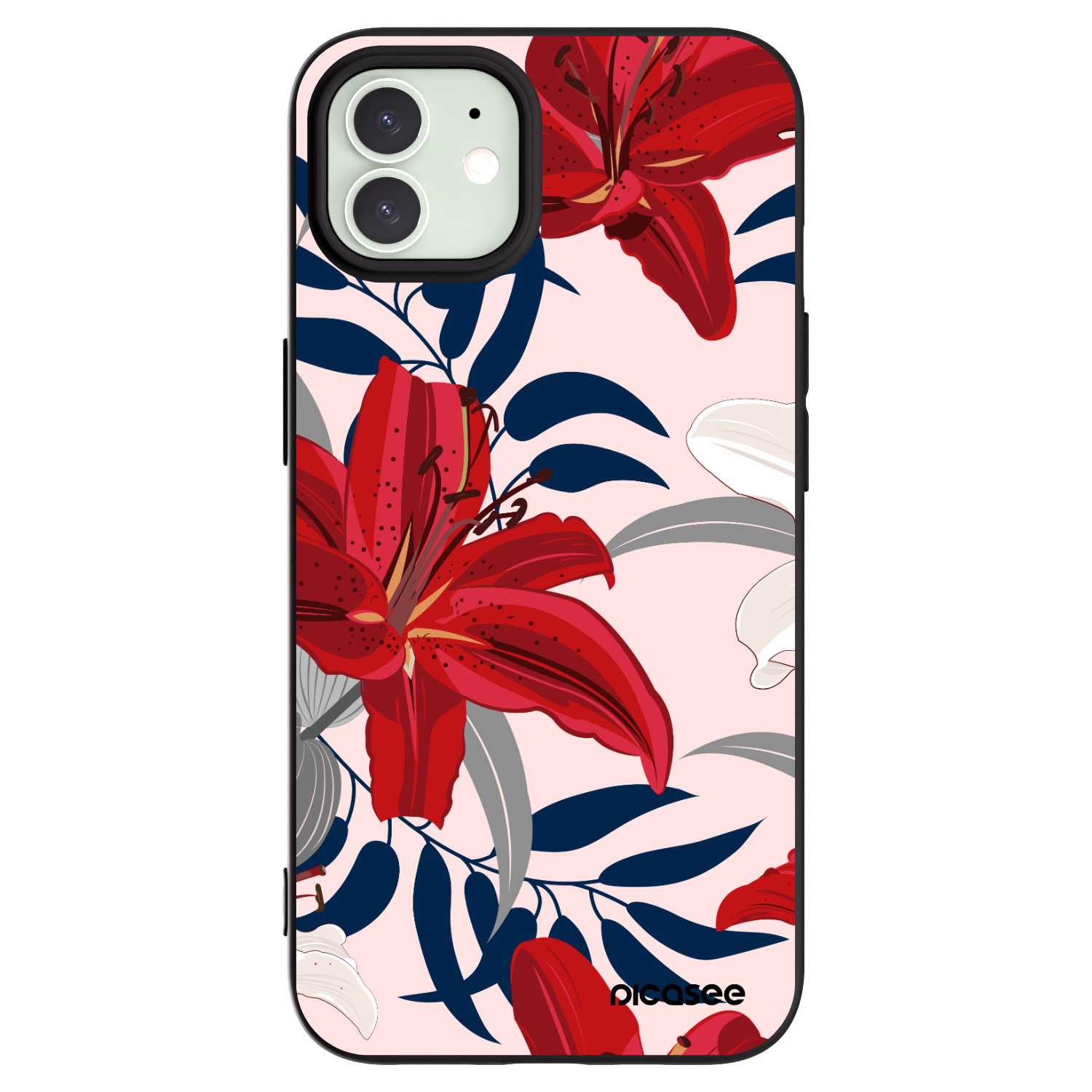 Picasee silikonski črni ovitek za Apple iPhone 12 - Red Lily