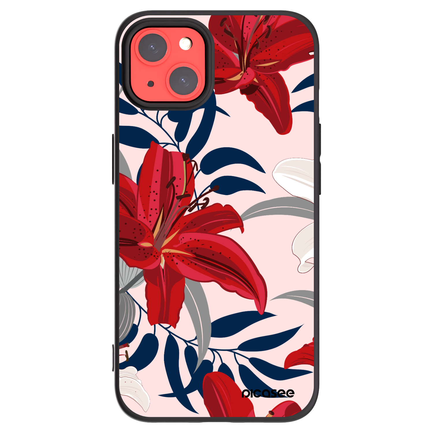 Picasee silikonski črni ovitek za Apple iPhone 13 - Red Lily