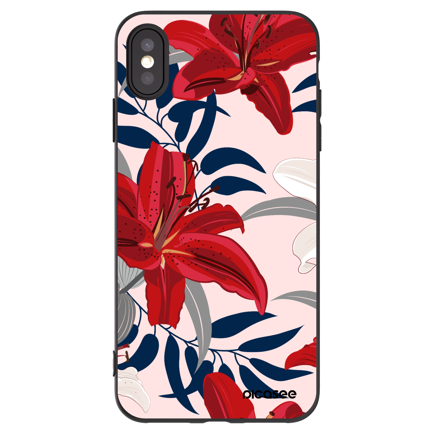 Picasee silikonski črni ovitek za Apple iPhone XS Max - Red Lily