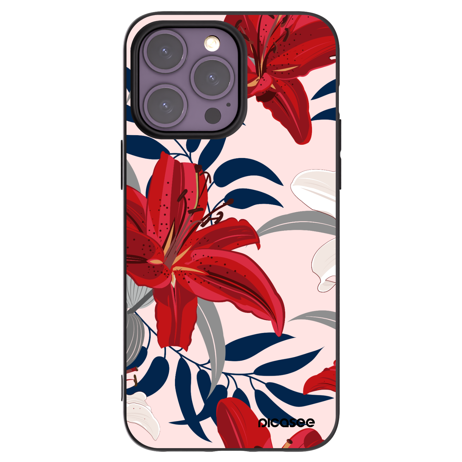 Picasee silikonski črni ovitek za Apple iPhone 14 Pro Max - Red Lily
