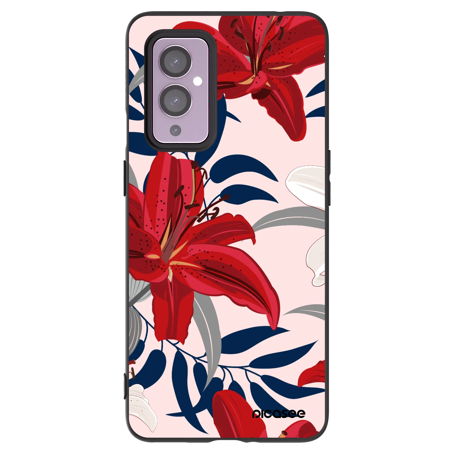 Picasee silikonski črni ovitek za OnePlus 9 - Red Lily