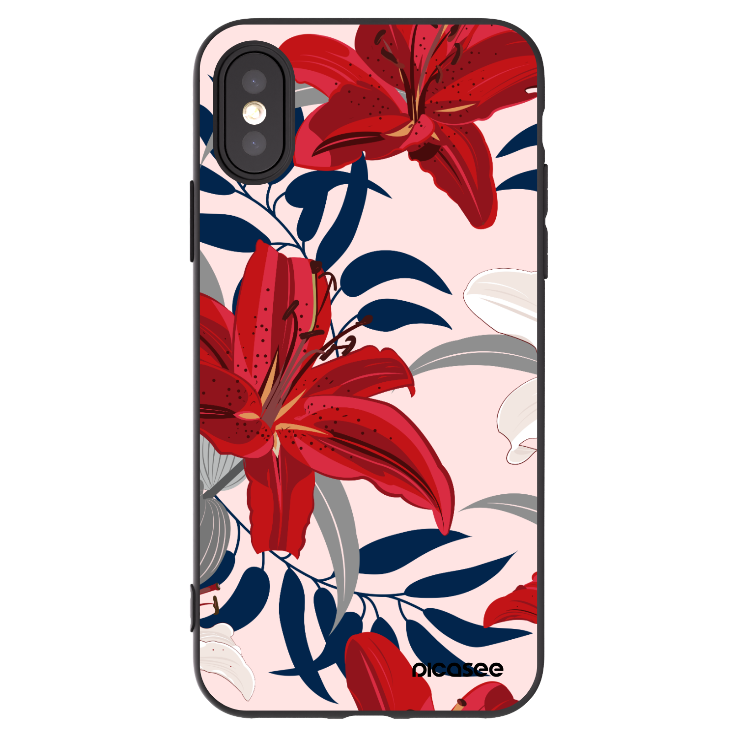 Picasee silikonski črni ovitek za Apple iPhone X/XS - Red Lily