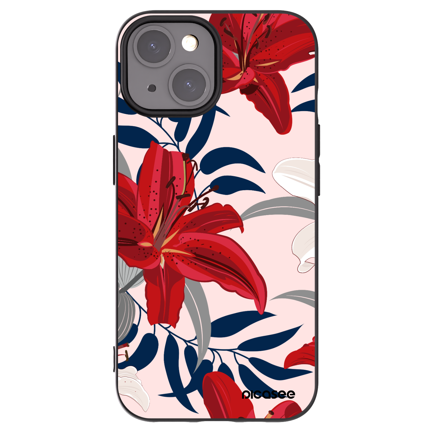 Picasee silikonski črni ovitek za Apple iPhone 15 - Red Lily
