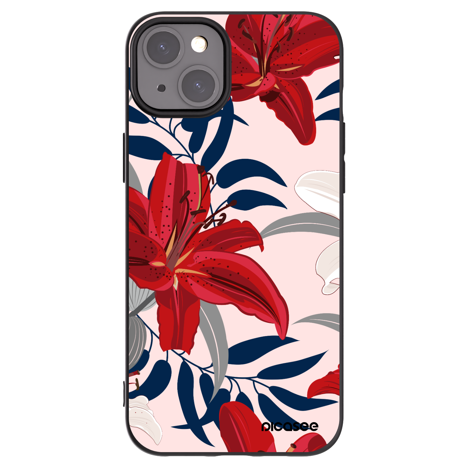 Picasee silikonski črni ovitek za Apple iPhone 15 Plus - Red Lily