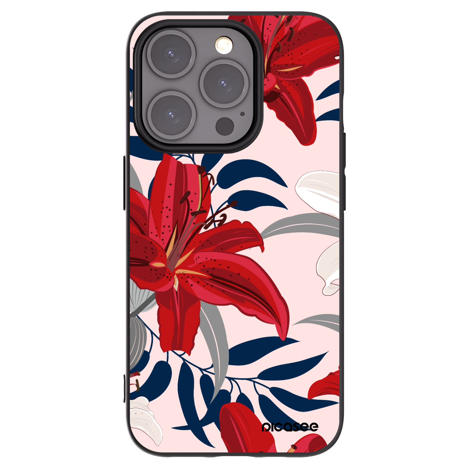 Picasee silikonski črni ovitek za Apple iPhone 15 Pro - Red Lily
