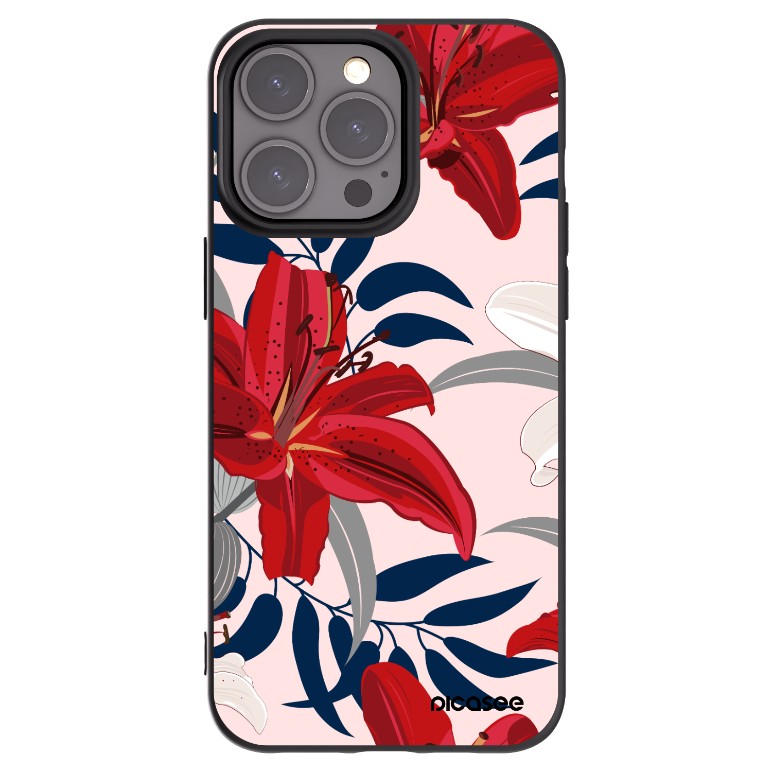 Picasee silikonski črni ovitek za Apple iPhone 15 Pro Max - Red Lily