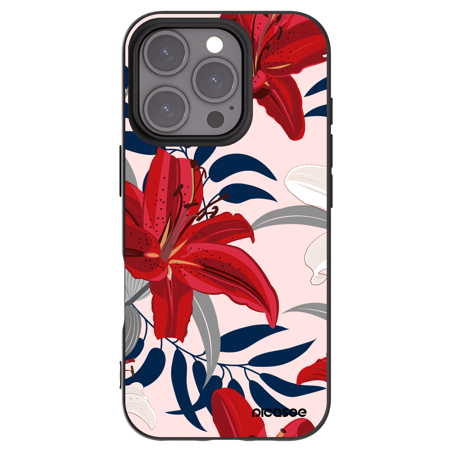 Picasee silikonski črni ovitek za Apple iPhone 16 Pro - Red Lily
