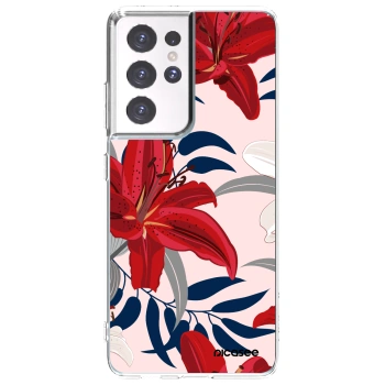 Picasee silikonski prozorni ovitek za Samsung Galaxy S21 Ultra 5G G998B - Red Lily