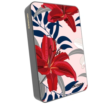 Picasee Prenosna baterija z MagSafe 10 000 mAh Siva - Red Lily
