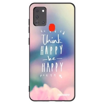 Picasee silikonski črni ovitek za Samsung Galaxy A21s - Think happy be happy