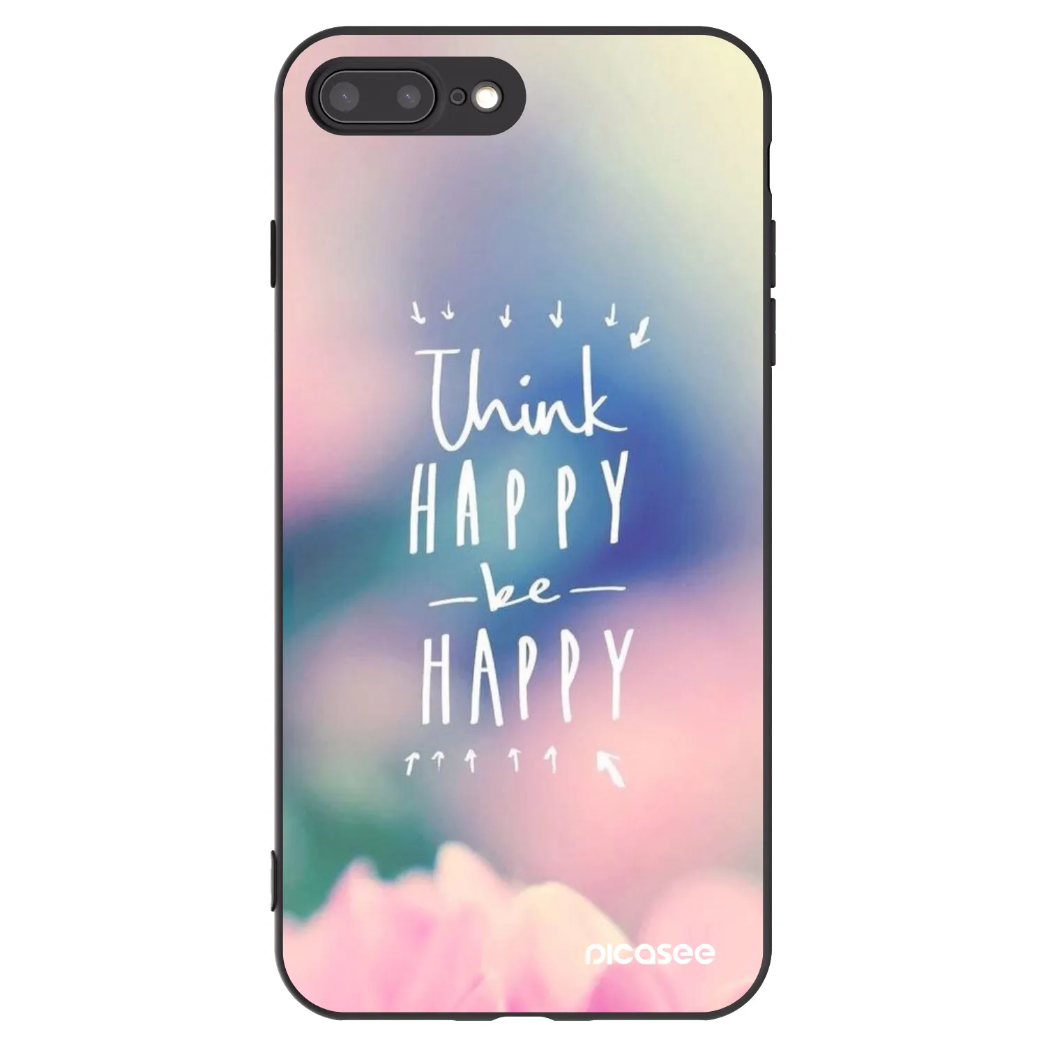 Picasee silikonski črni ovitek za Apple iPhone 8 Plus - Think happy be happy
