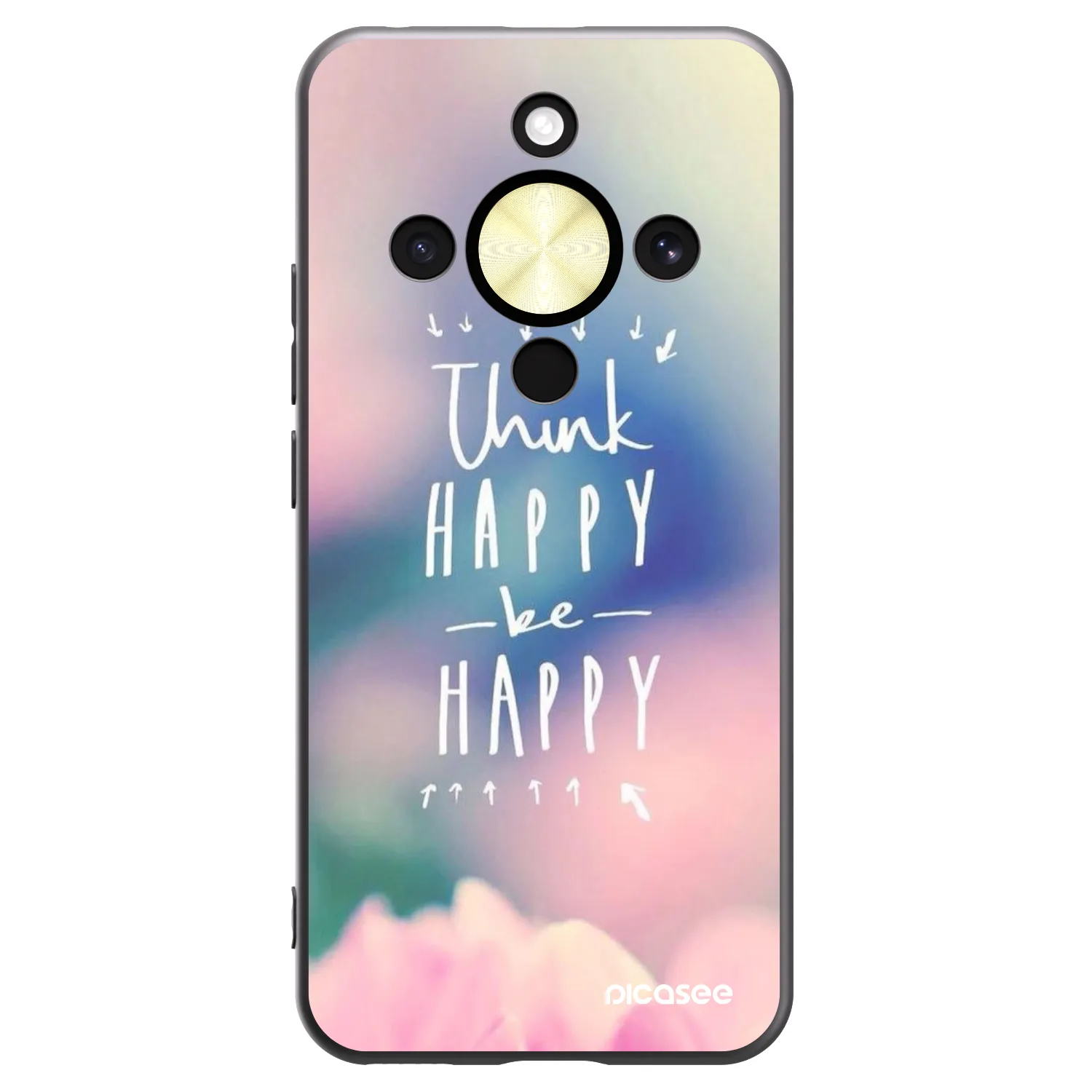 Picasee silikonski črni ovitek za Honor Magic8 Lite 5G - Think happy be happy