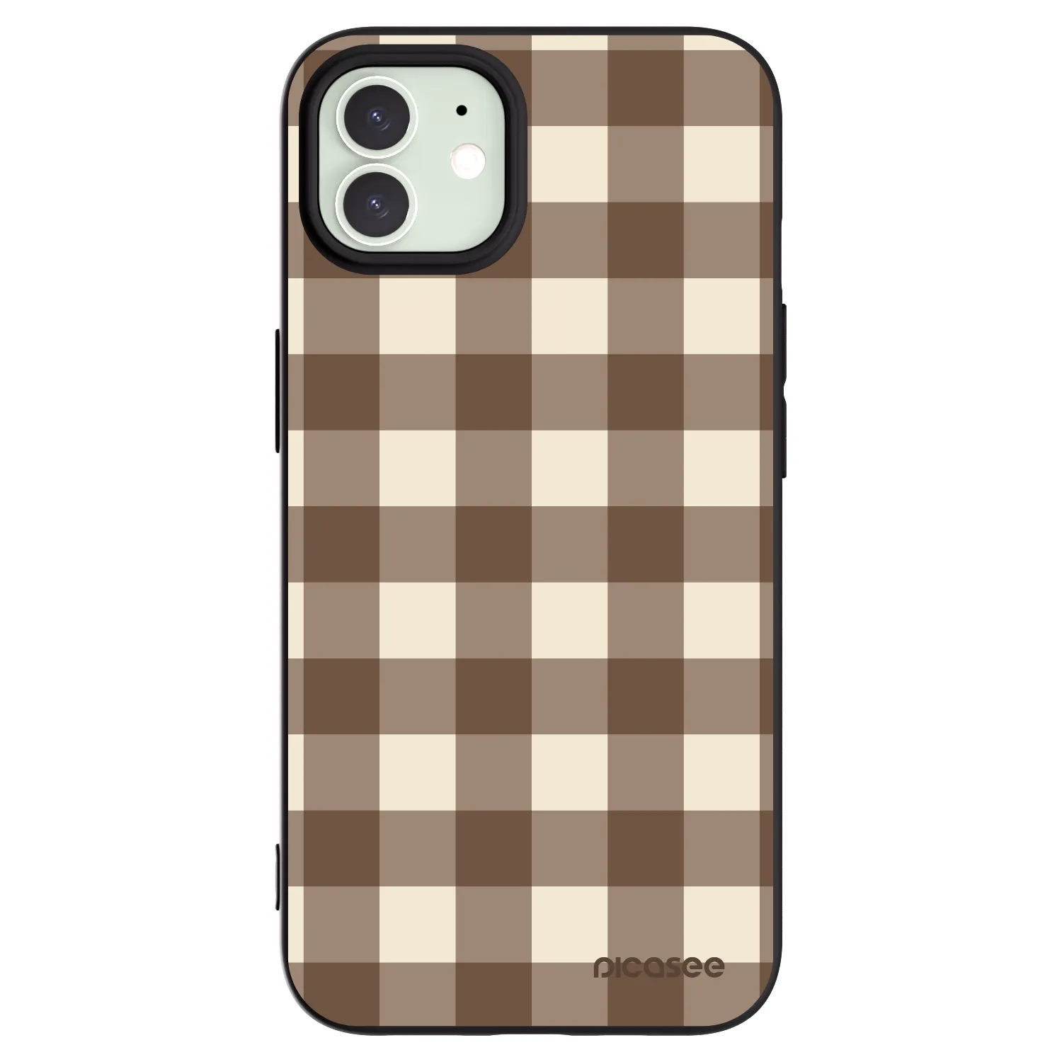 Picasee silikonski črni ovitek za Apple iPhone 12 - Brown grid