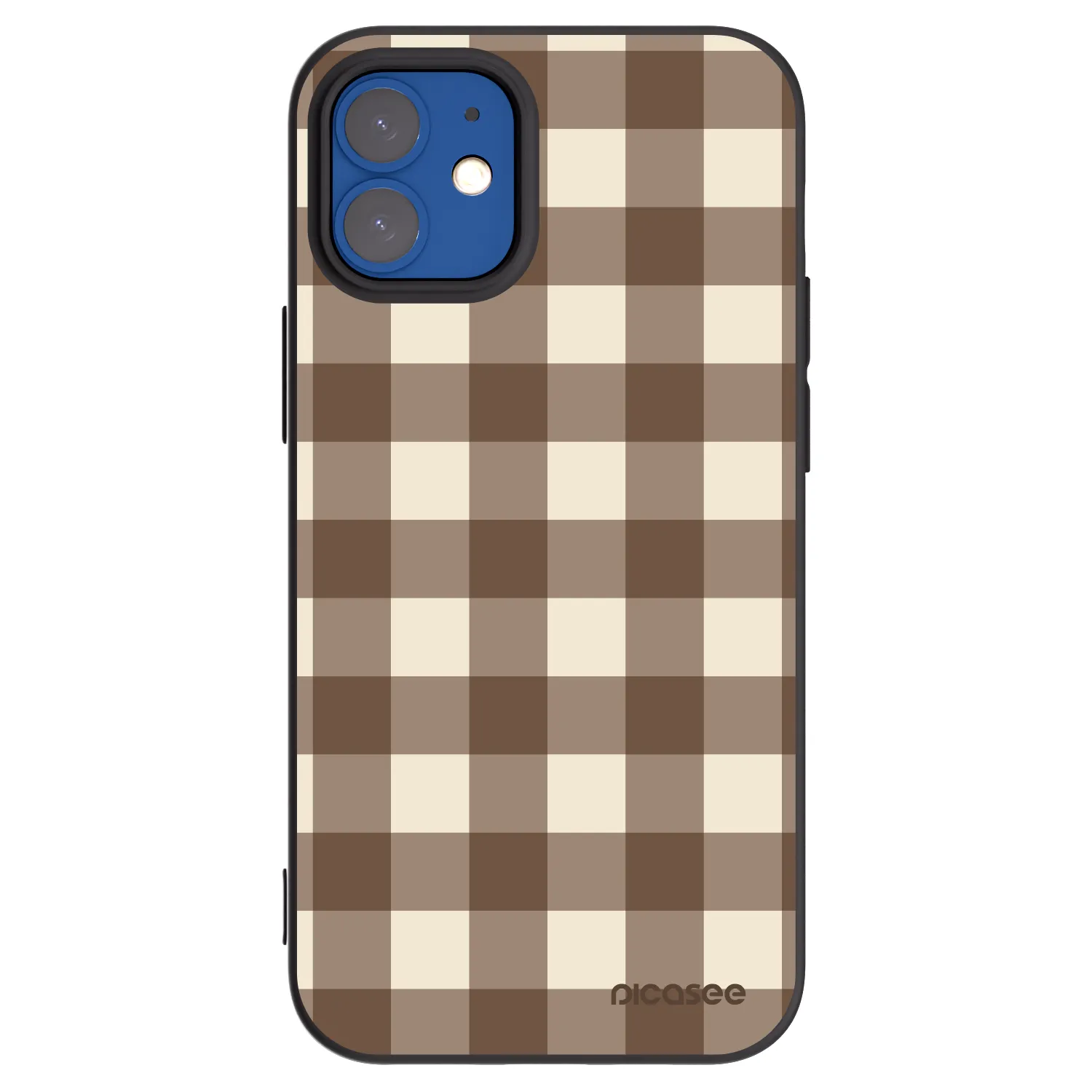 Picasee silikonski črni ovitek za Apple iPhone 12 mini - Brown grid
