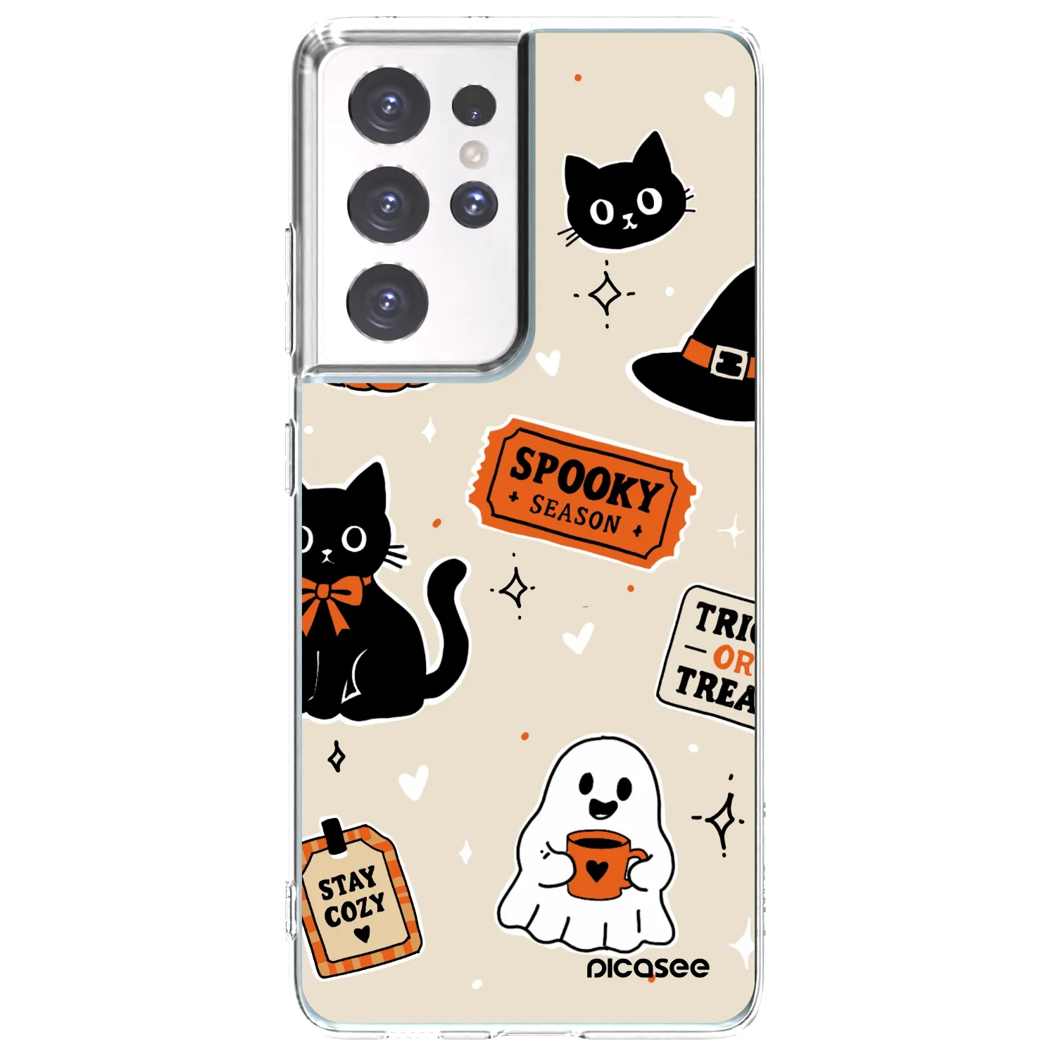 Picasee silikonski prozorni ovitek za Samsung Galaxy S21 Ultra 5G G998B - Halloween stickers