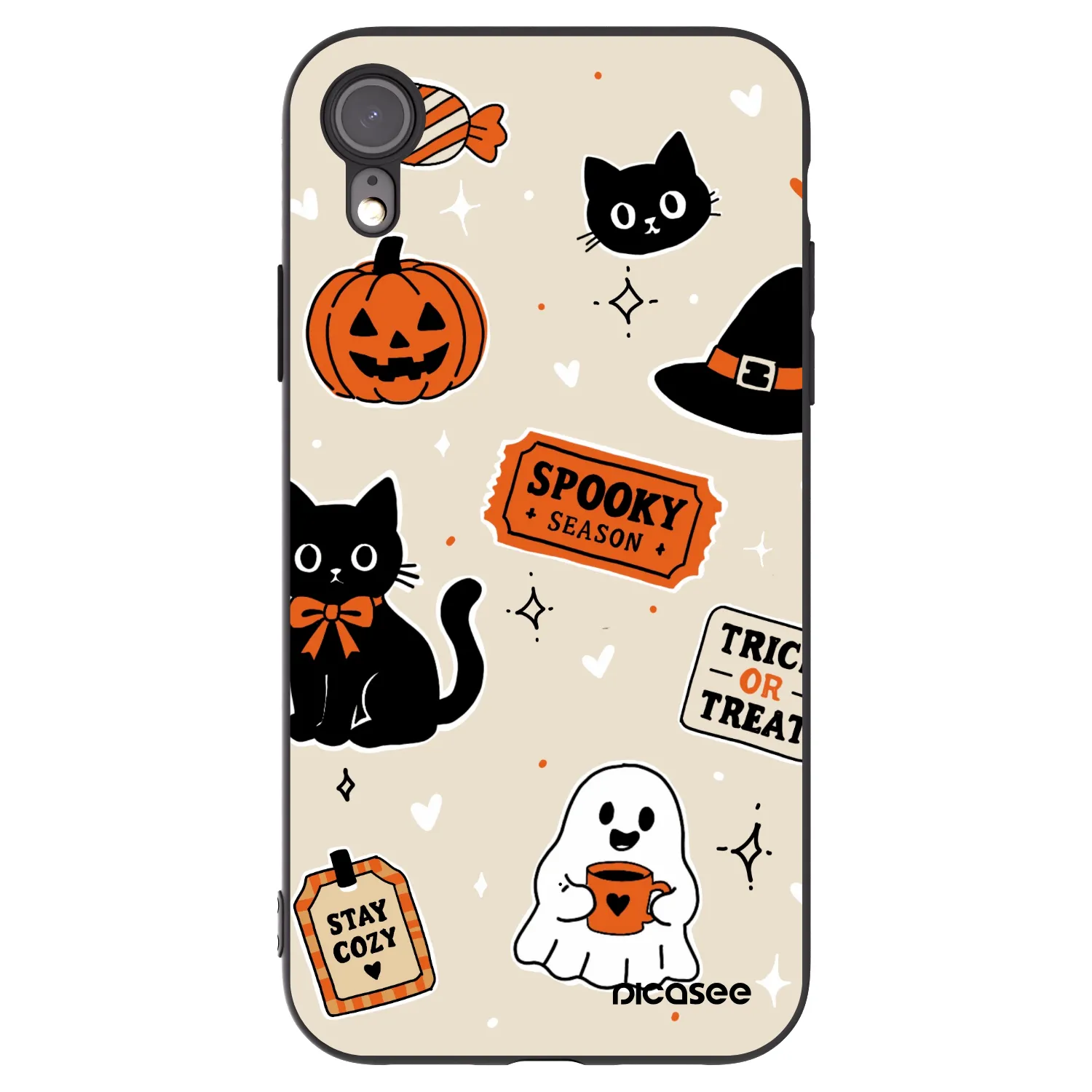 Picasee silikonski črni ovitek za Apple iPhone XR - Halloween stickers