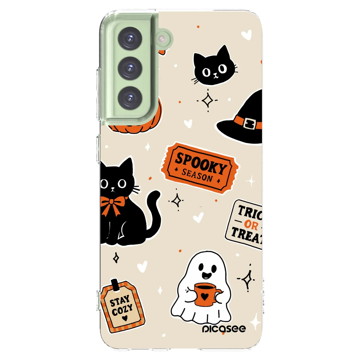 Picasee silikonski prozorni ovitek za Samsung Galaxy S21 FE 5G - Halloween stickers