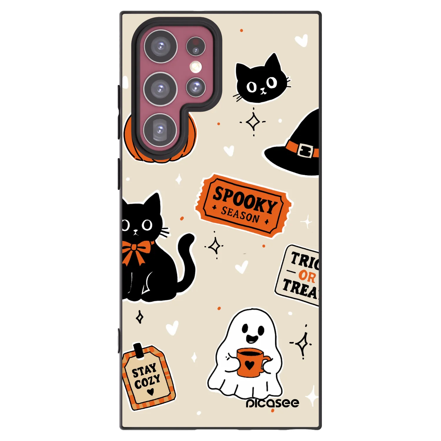 Picasee silikonski črni ovitek za Samsung Galaxy S22 Ultra 5G - Halloween stickers
