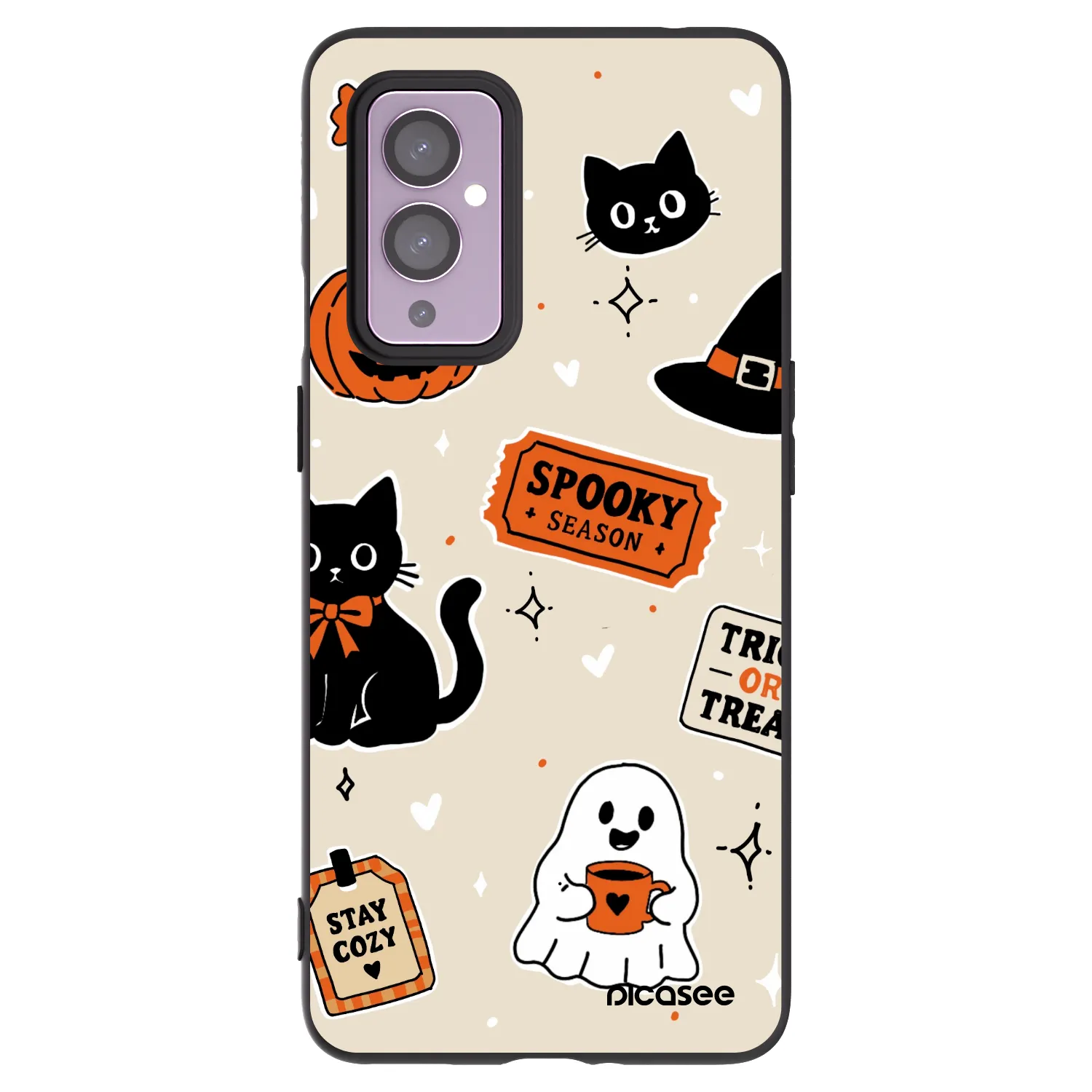 Picasee silikonski črni ovitek za OnePlus 9 - Halloween stickers