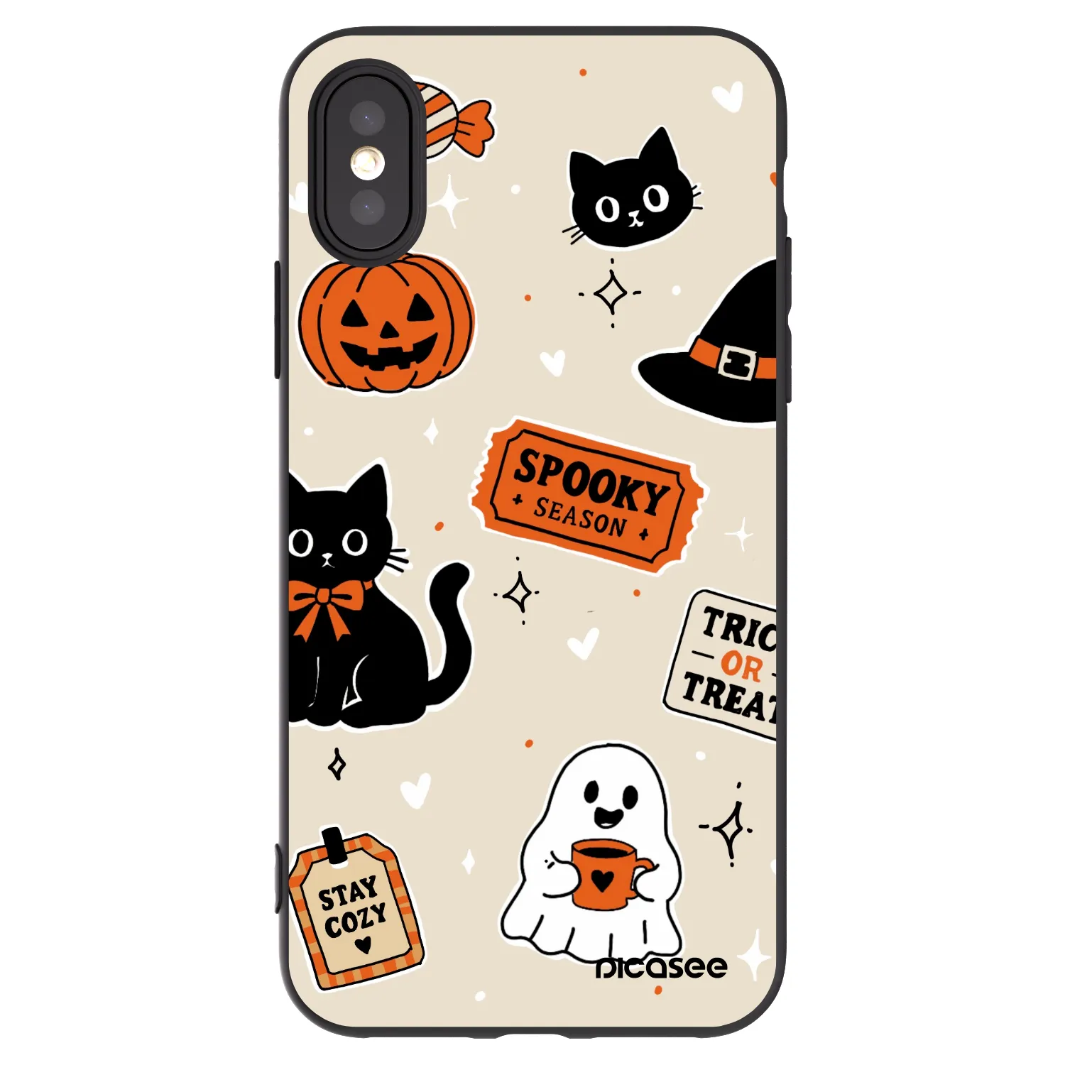 Picasee silikonski črni ovitek za Apple iPhone X/XS - Halloween stickers
