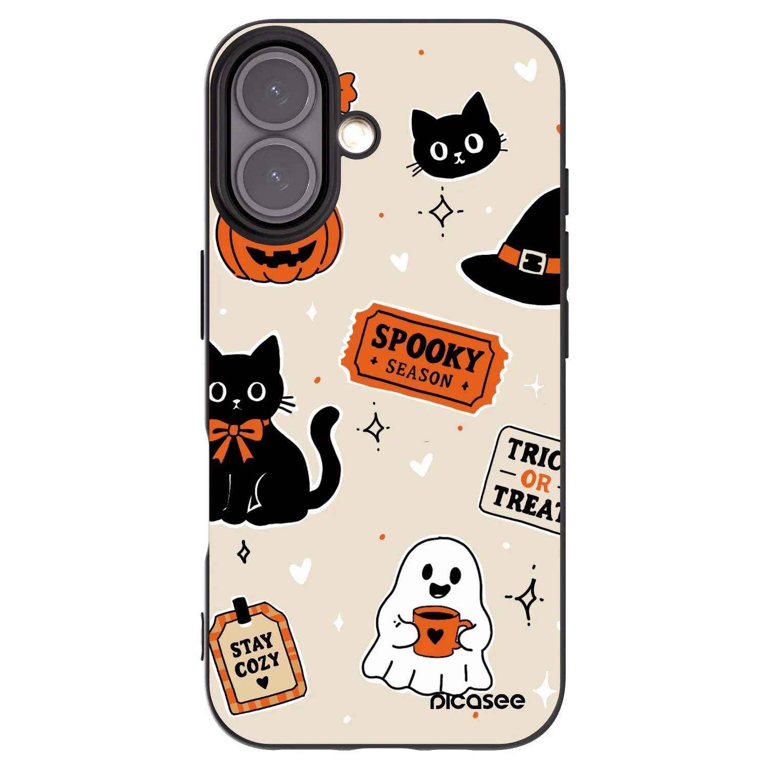 Picasee silikonski črni ovitek za Apple iPhone 16 - Halloween stickers