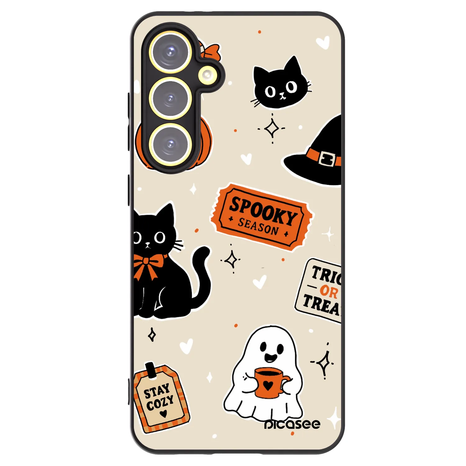 Picasee silikonski črni ovitek za Samsung Galaxy S24 FE S721B - Halloween stickers