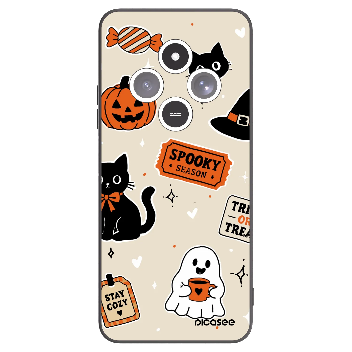Picasee silikonski črni ovitek za Xiaomi Redmi 14C - Halloween stickers