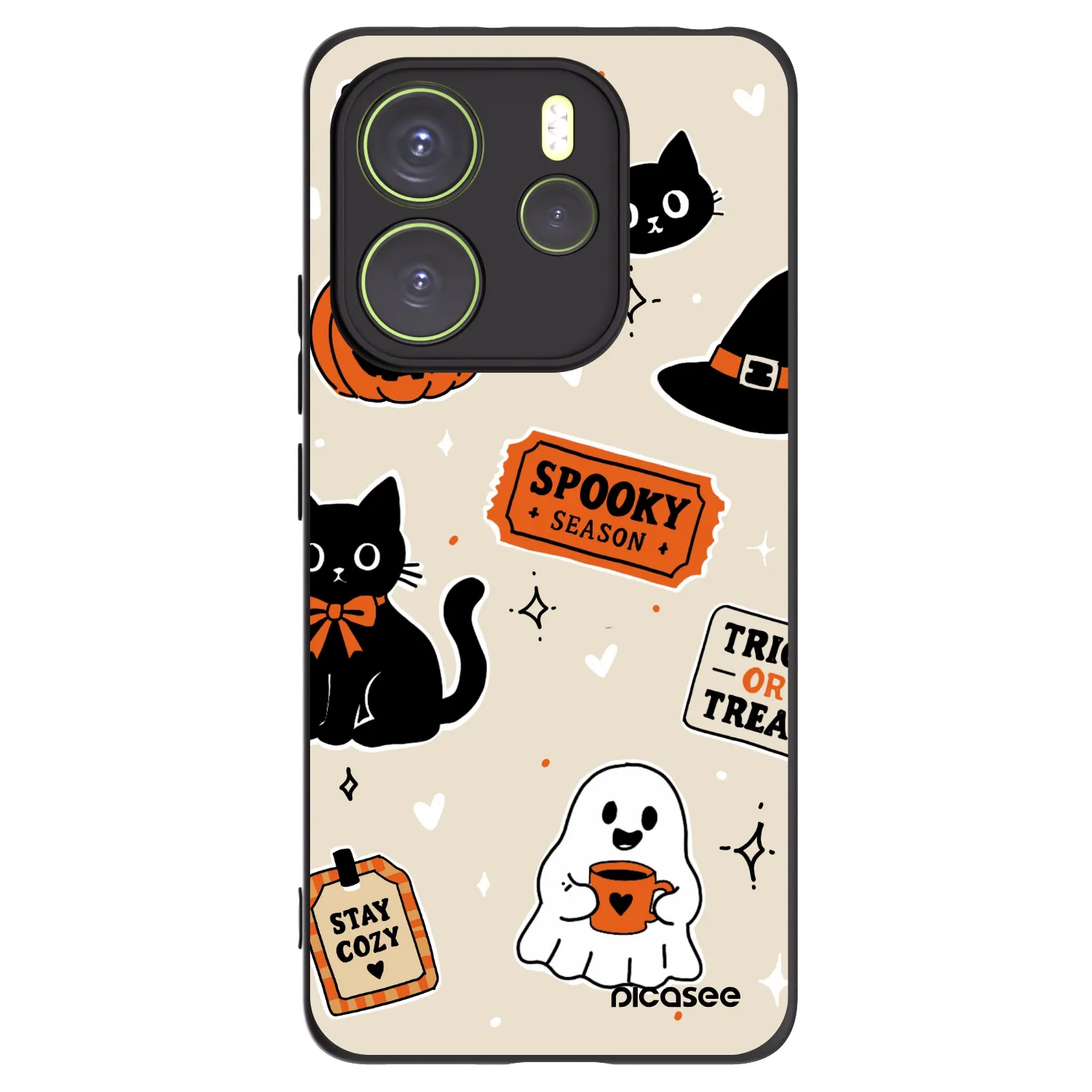Picasee silikonski črni ovitek za Xiaomi Redmi Note 14 4G - Halloween stickers